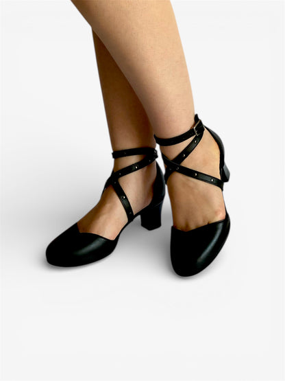 Sweetheart Heel - Black Leather